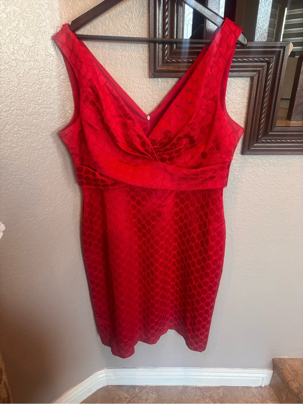Red Textured V-Neck Dress
